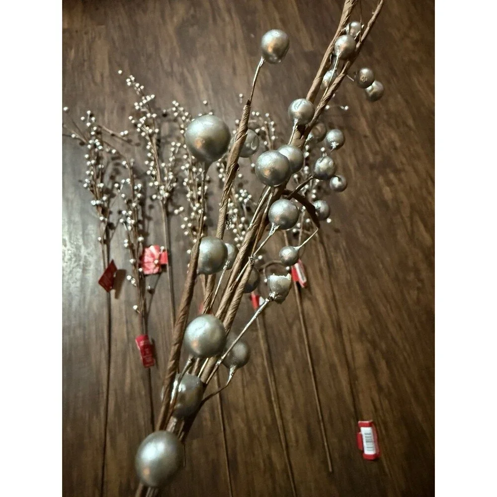 8 Ashland Noel Christmas Stem Brown Branch Silver Tips Decor Arrangement NWT